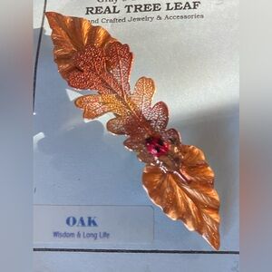 Copper Leaf Brooch with Ladybug